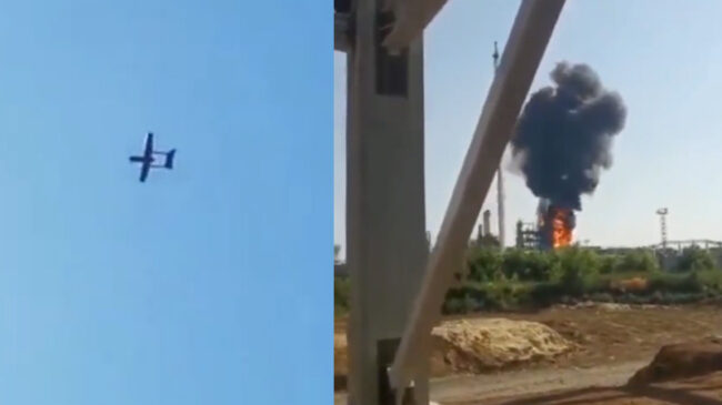 (VÍDEO) Un dron kamikaze ataca una refinería de petróleo rusa provocando una fuerte explosión