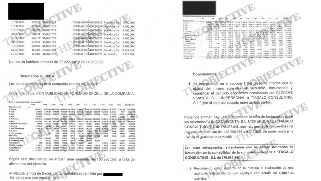 Las dos hojas de excel analizadas por los peritos sobre la presunta doble contabilidad de Vivanta.