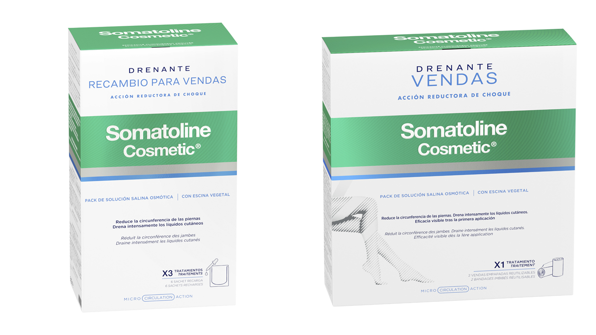 Recambios de solución salina (PVP: 39,90€) y vendas drenantes (PVP: 24,90€) de la firma Somatoline Cosmetics