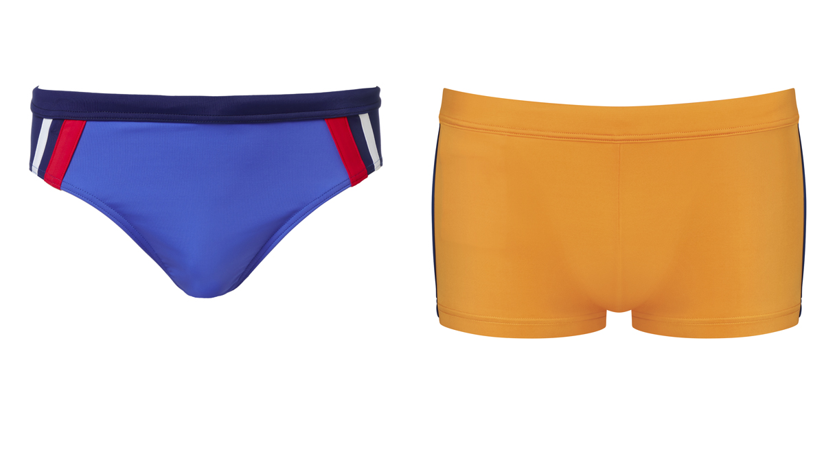 BENETTON Slip azul con líneas de colores // SLOGGI Bañador tipo boxer naranja