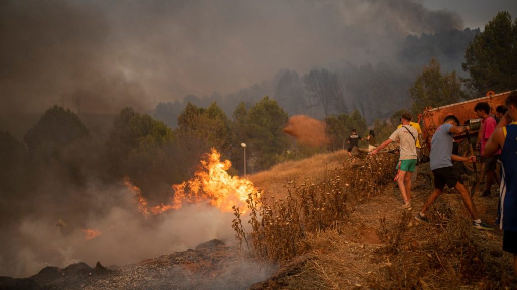 Vecinos colaboran en las labores de extinción en el  incendio forestal de Sant Fruitós del Bages, Barcelona
