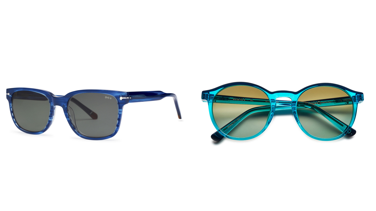COTTET BCN Gafas con montura estampada en azul // ETNIA BARCELONA Gafas semitransparentes en azul