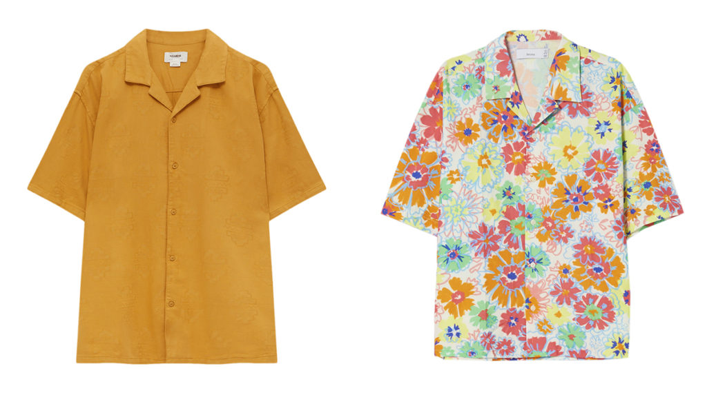 PULL & BEAR Camisa color mostaza // BERSHKA Camisa con estampado de flores
