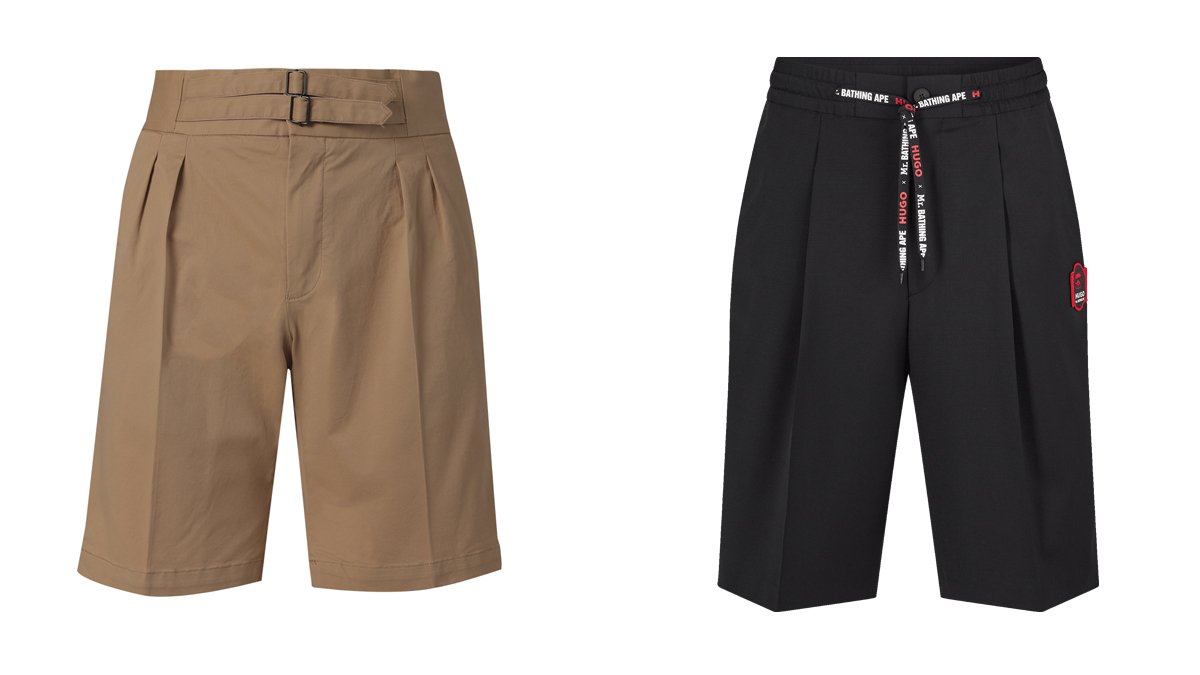 PUROEGO Bermudas beige con doble cintura // HUGO BOSS Bermudas negros con cordones