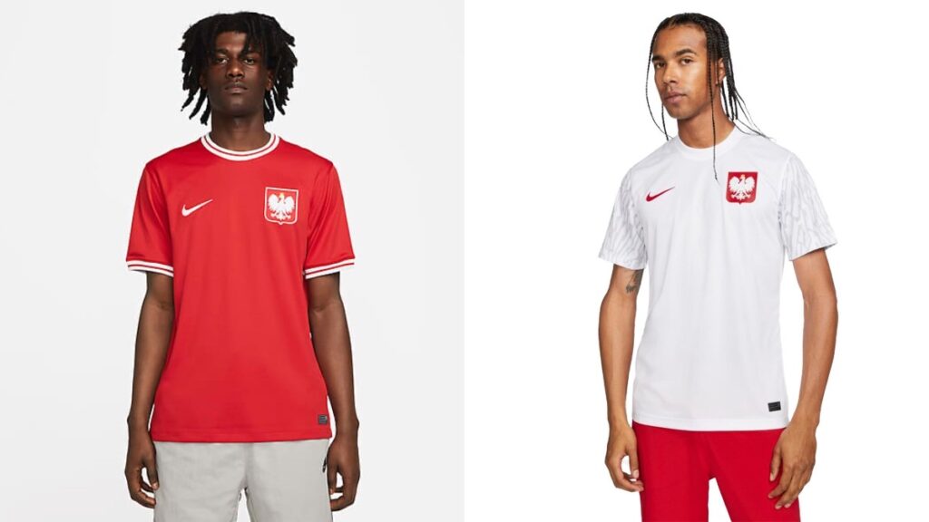 Camisetas de local y visitantes de la selección polaca para Qatar fabricadas por la marca Nike.