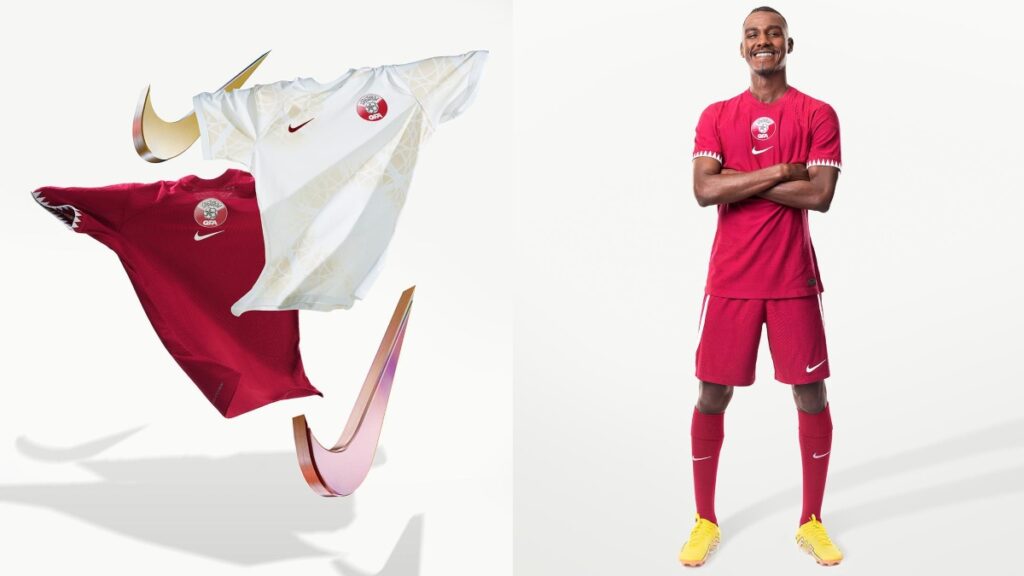 Camiseta de Catar para el Mundial 2022, elaborada por la marca Nike.
