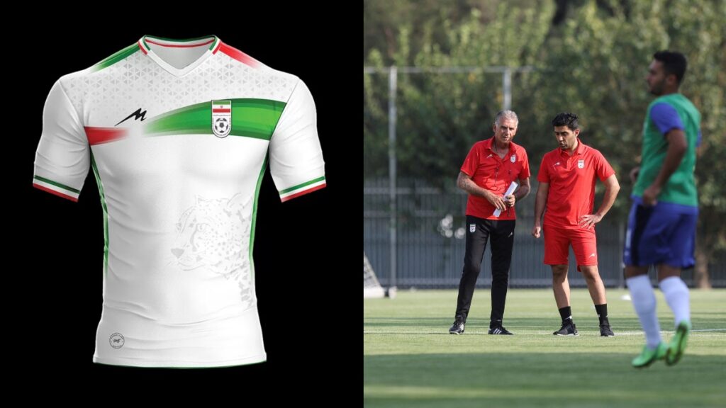 Camiseta de Irán para el Mundial 2022, elaborada por la marca Majid. 
