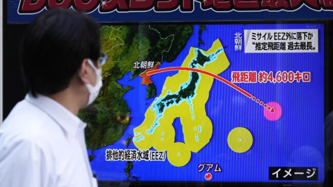 Corea del Norte realiza su noveno lanzamiento de un misil balístico al mar de Japón en los últimos 20 días