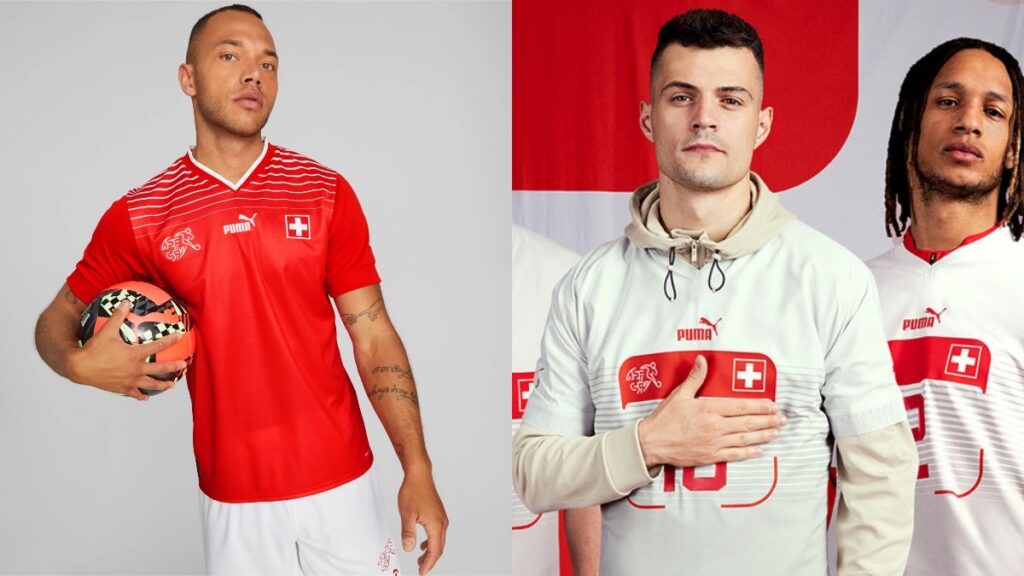 Camisetas de la selección de Suiza para e Mundial de Qatar 2022 elaboradas por la marca Puma.