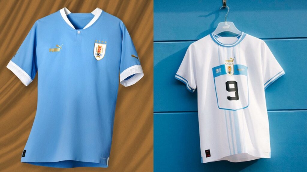 Camisetas de Uruguay, diseñadas por Puma para el Mundial de Qatar 2022.
