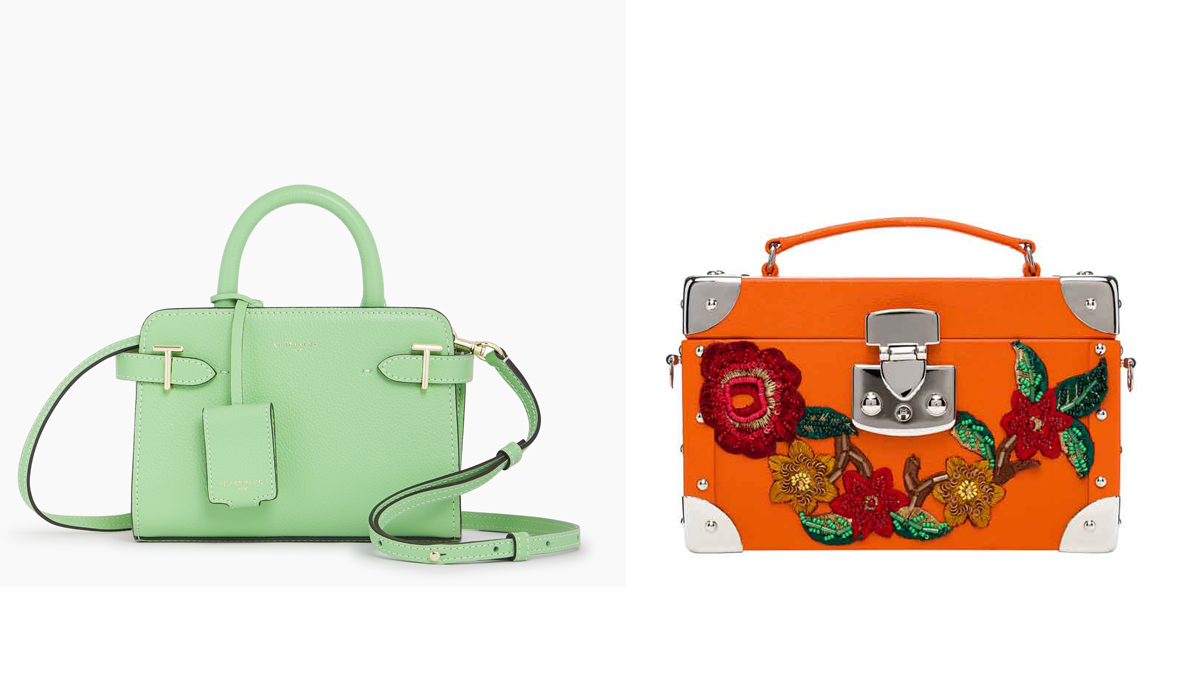 LE TANNEUR Bolso en tono verde mint // LUIS NEGRI Cartera de mano naranja con flores