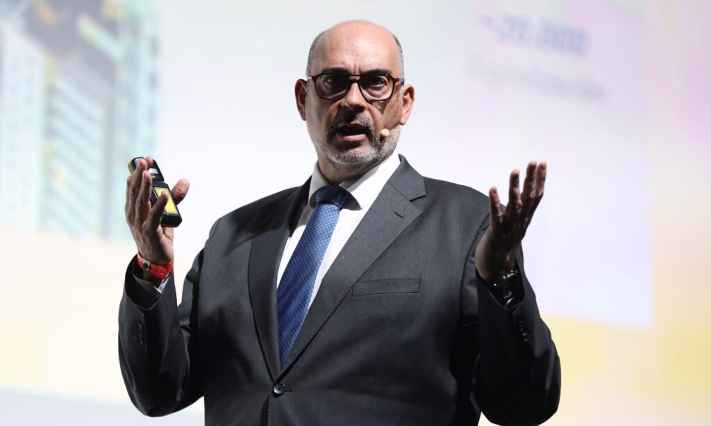 Emilio Gayo, presidente de Telefónica España, en una reciente comparecencia pública.