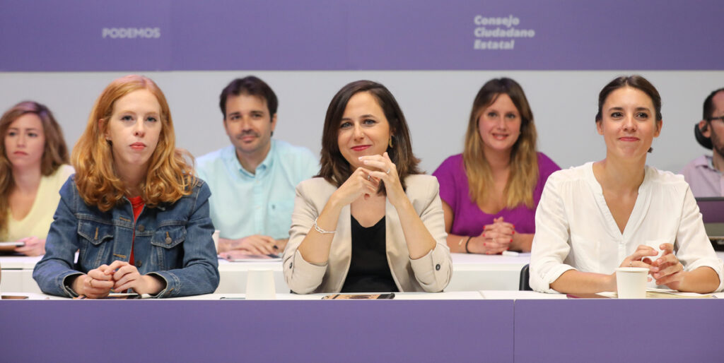 La actual cúpula de Podemos, formada por Ione Belarra, Irene Montero y Lilith Verstrynge