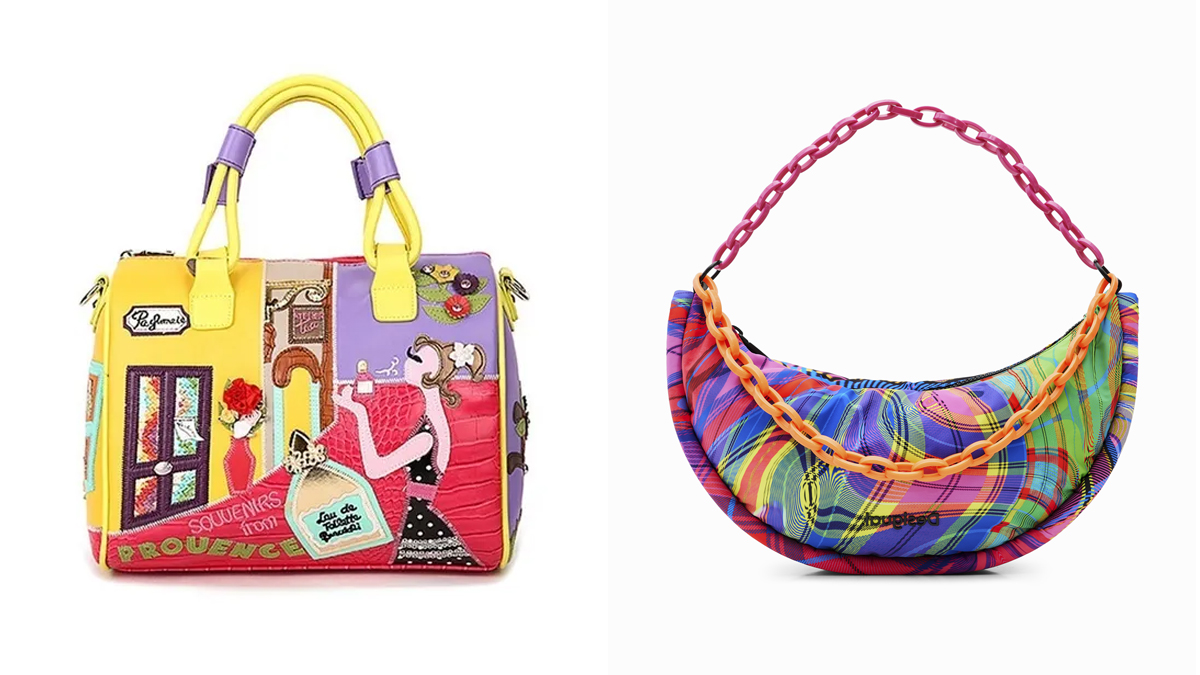 WISH Bolso de colores con dibujos // DESIGUAL X MARÍA ESCOTÉ Cartera con estampado psicodélico