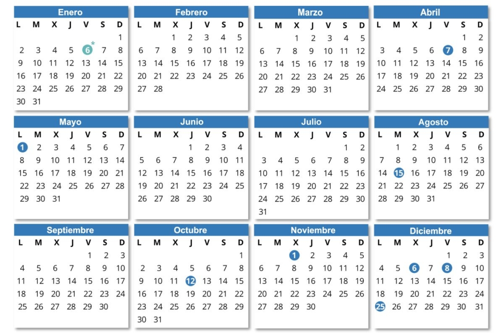 Calendario de festivos «no sustituibles» de 2023.