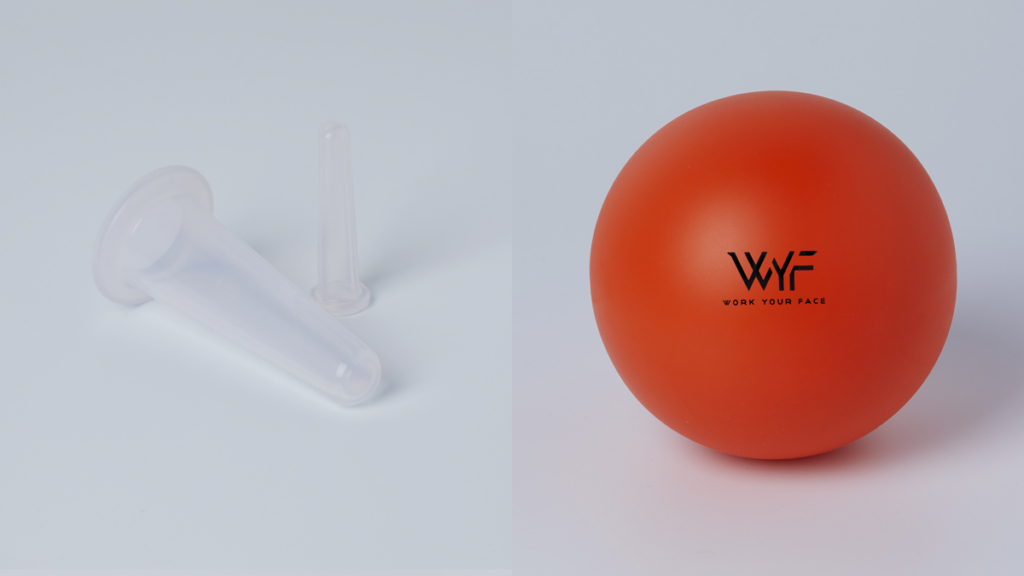 Ventosas Facial Cups (PVP: 25€) y pelota de masaje facial (PVP: 25€) de la firma WYF