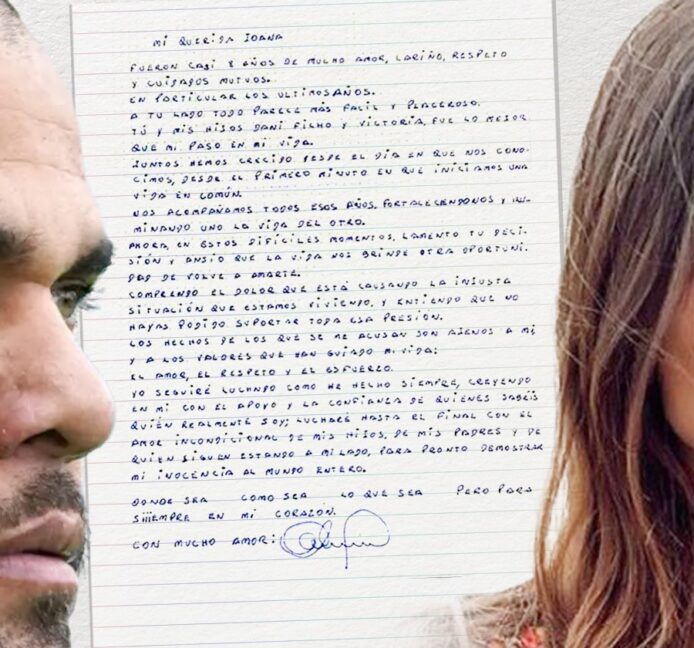 Alves responde por carta a Joana Sanz y afirma que seguirá luchando por su inocencia