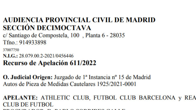 Denegadas las medidas cautelares solicitadas por Real Madrid, FC Barcelona y Athletic Club contra LaLiga Impulso