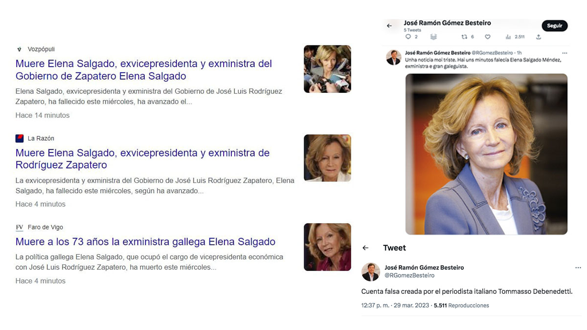 Un ‘periodista’ italiano cuela el bulo de la muerte de Elena Salgado a algunos medios