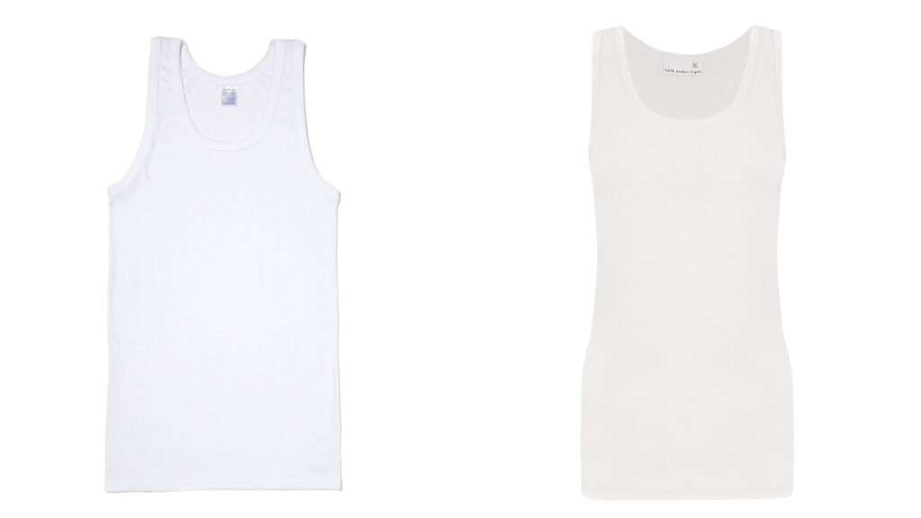 Camisetas tank tops de estilo clásico de Abanderado (izquierda) y Talk under light (derecha)