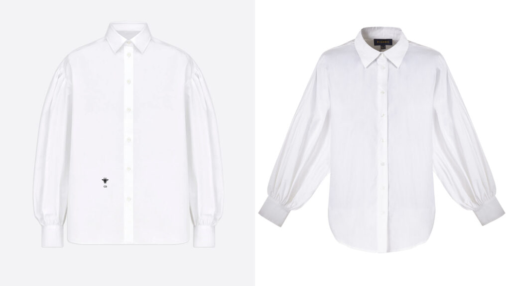 Izquierda: Camisa blanca de Dior (PVP: 1.450€) // Derecha: Camisa con manga abullonada de Piombo en OVA. (PVP: 45,95€)