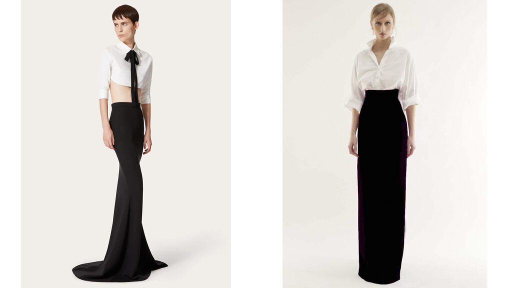 Izquierda: falda negra con cola de Valentino. (PVP: 2.900€) // Derecha: falda larga de Boüret. (PVP: 290€)