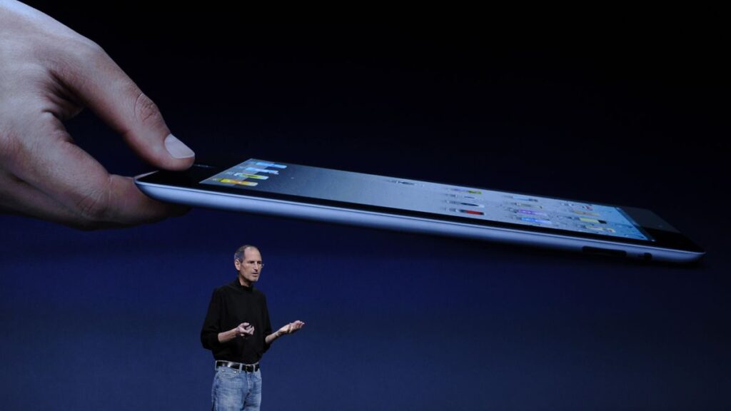 Steve Jobs en la presentación del iPad 2, en 2011.