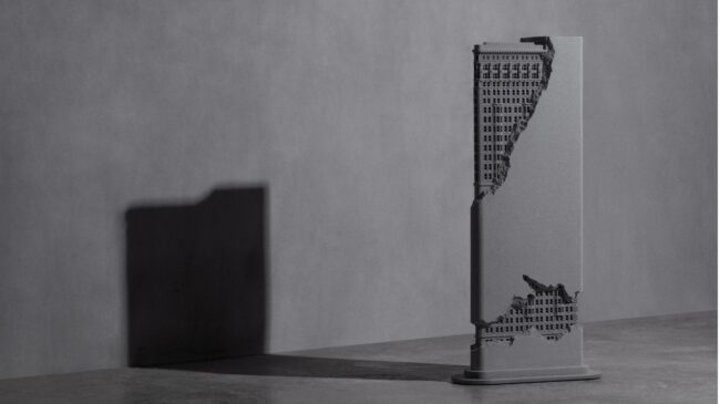 Un altavoz que recrea el edificio Flat Iron de Nueva York