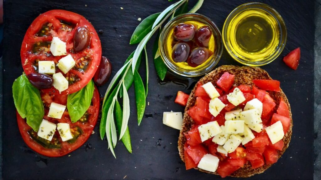 Tomatoes with butter and olives