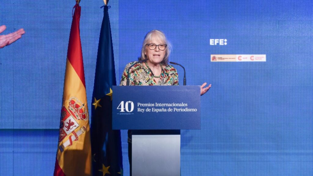 La presidenta de la Agencia EFE, Gabriela Cañas, durante la entrega de los Premios Internacionales ‘Rey de España’ de Periodismo 2023.