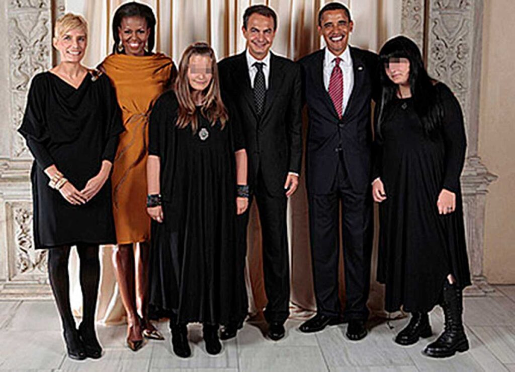 José Luis Rodríguez Zapatero y sus hijas, con los Obama