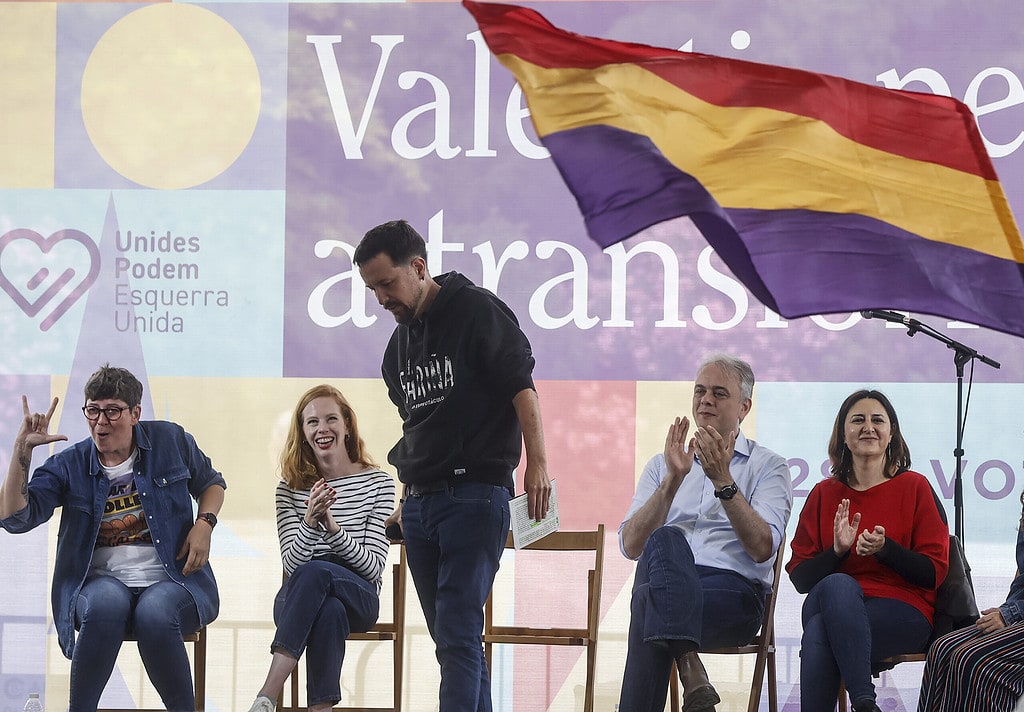 Pablo Iglesias en un acto de campaña de Podemos en Valencia