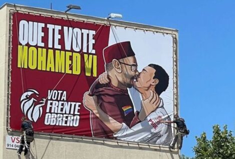La guerra de lonas políticas en Madrid: Frente Obrero se suma con «Que te vote Mohamed VI»