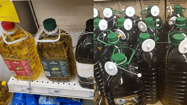 Los supermercados de Parla ponen alarmas antirrobo a las garrafas de aceite