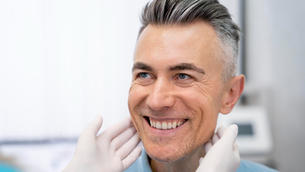 Un dentista revisa las encías de un paciente