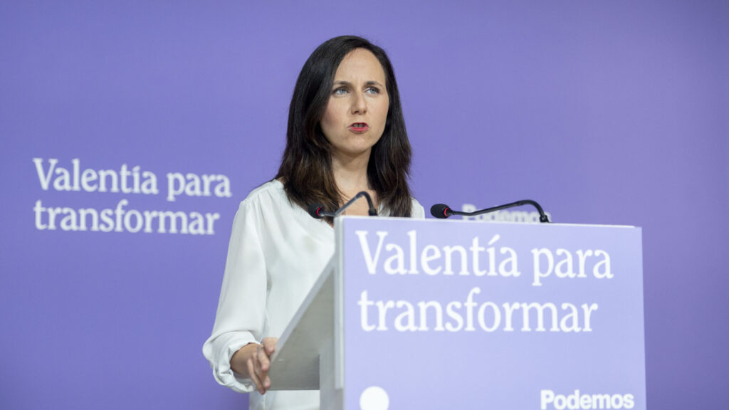 Ione Belarra, líder de Podemos, comparece en rueda de prensa el pasado 29 de mayo