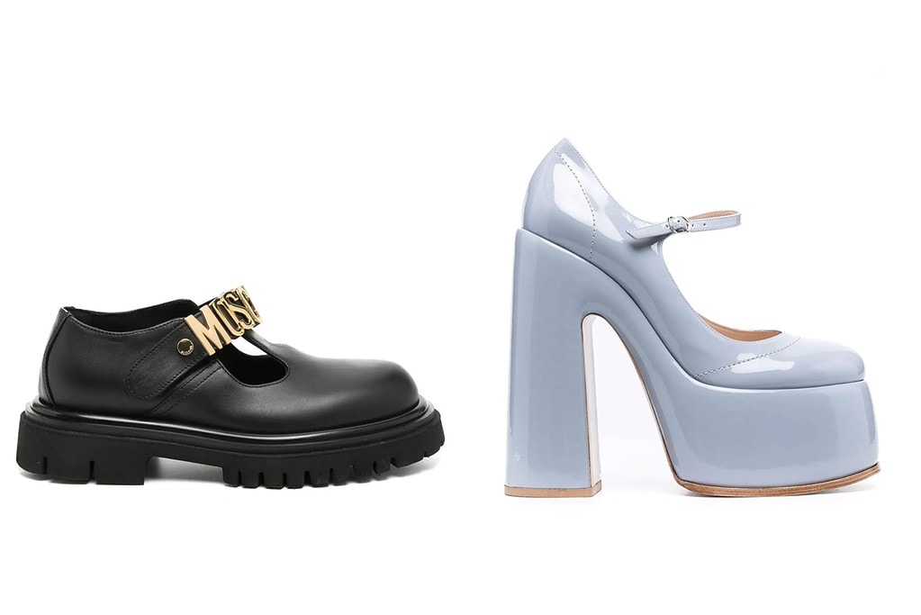 MOSCHINO Calzado negro con suela track // VALENTINO Zapato Mary Jane blanco con plataforma