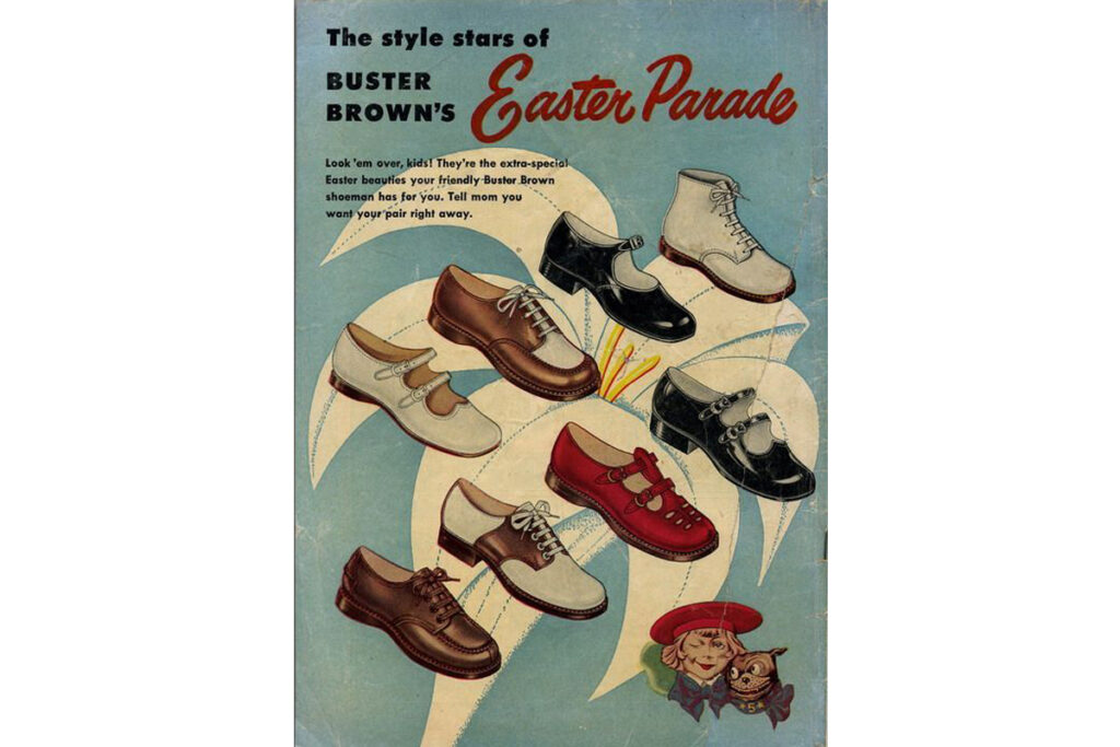 Cartel de publicidad que hace mención a las historias de Buster Brown. (Fuente: Pinterest)