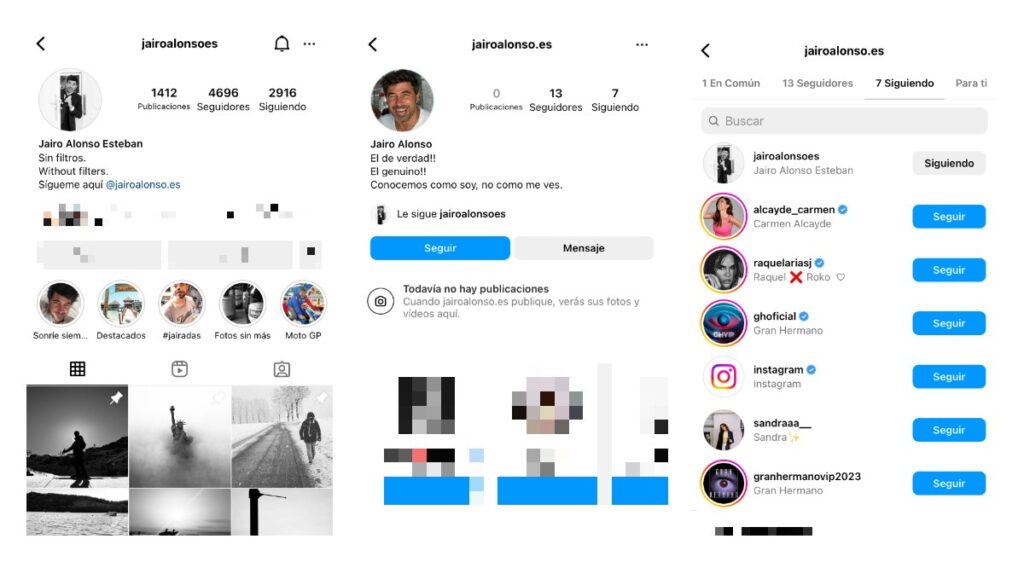 Las dos cuentas de Instagram de Jairo Alonso