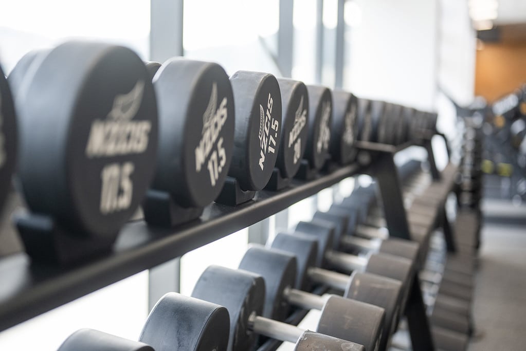 Pesas en un gimnasio