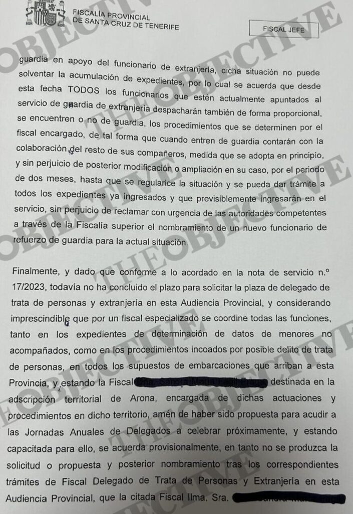 Nota interna del jefe de la Fiscalía Provincial de Tenerife ante la ola migratoria en El Hierro.