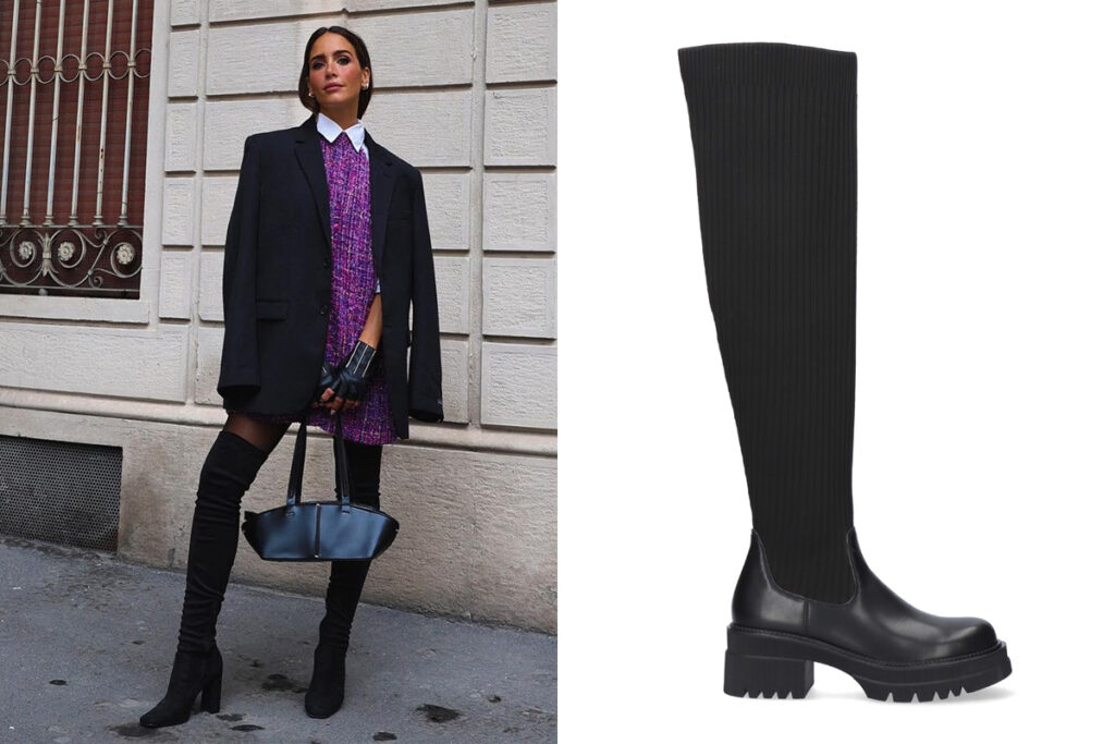 Rocío Osorno con mini vestido y botas negras de estilo calcetín de la firma Exé Shoes