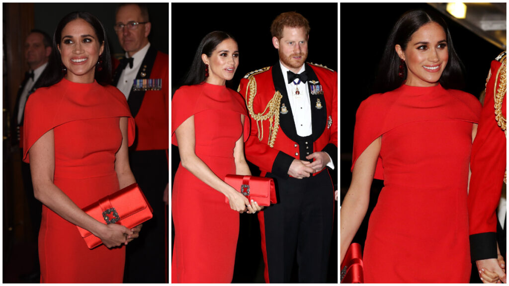 La duquesa de Sussex con un diseño 'todo al rojo'.