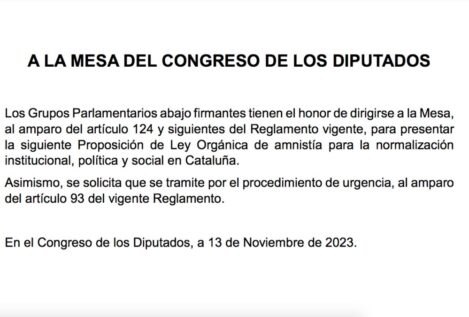 Lea aquí el texto completo de la ley de amnistía que el PSOE va a registrar en el Congreso