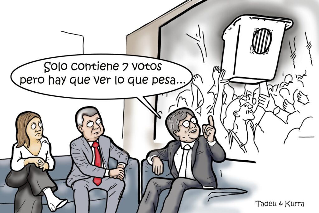 Dibujo sobre la reunión de Puigdemont con dirigentes socialistas.