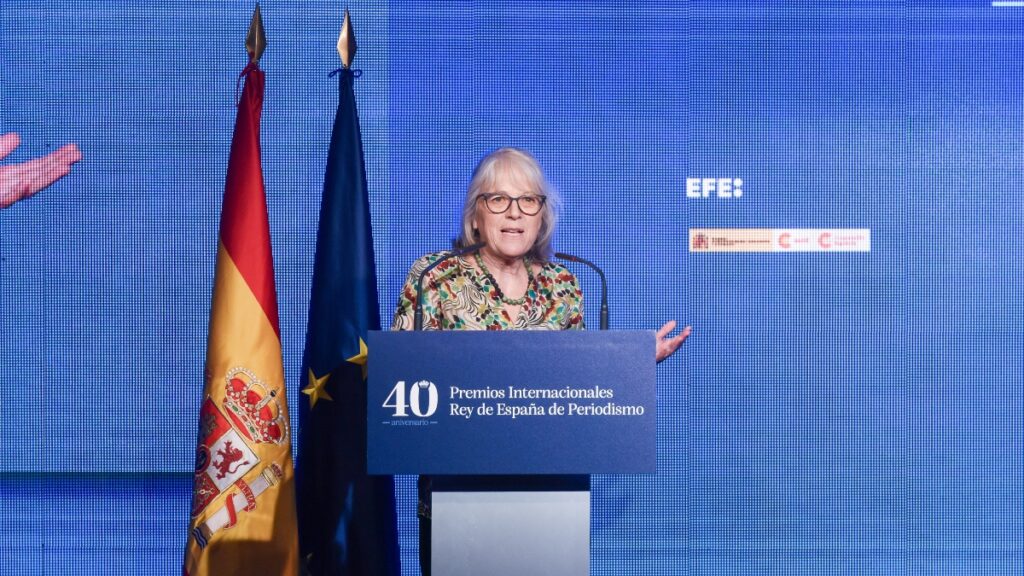 Gabriela Cañas, presidenta saliente de la Agencia EFE, durante la celebración del 40 aniversario de los Premios Rea de España de Periodismo.