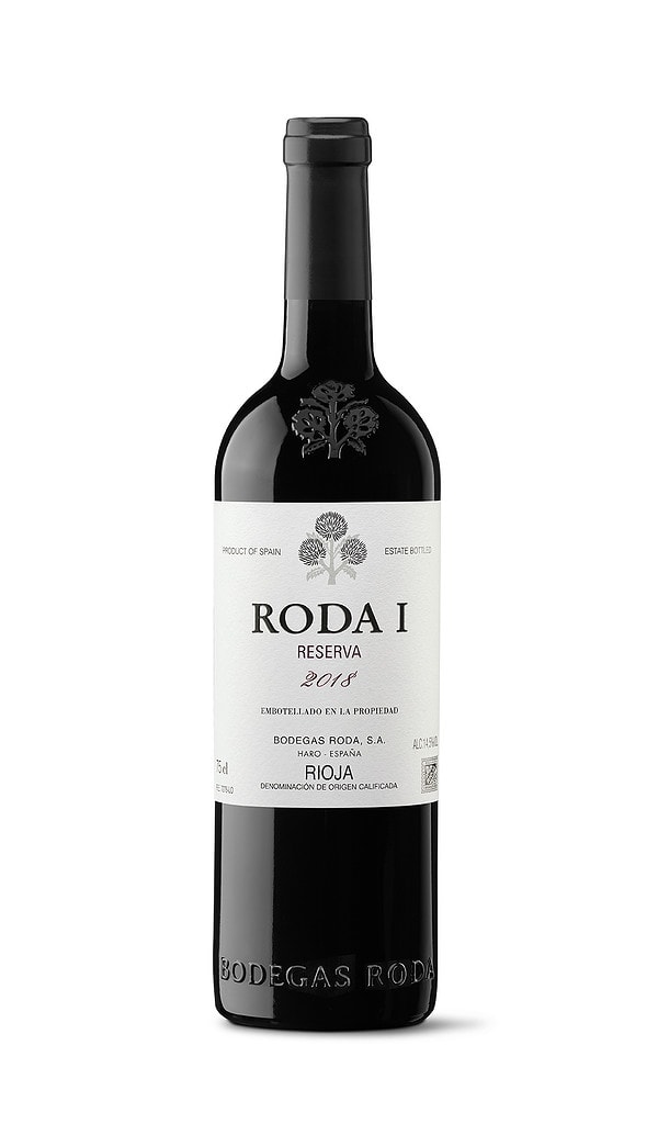 Botella de RODA I (2018), con un precio medio de 54 euros la botella.