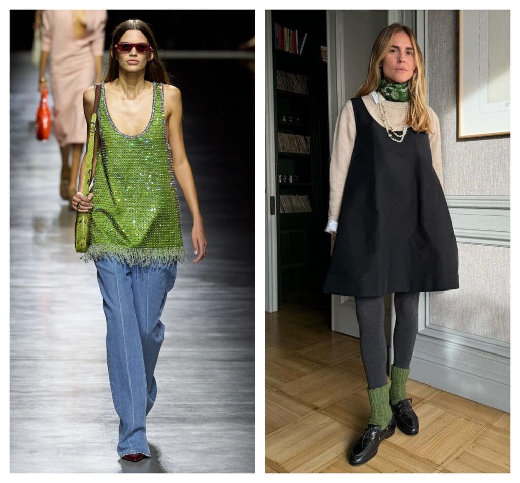 Colección Gucci primavera-verano 2024 (izquieda) e 'influencer' Blanca Miró (derecha)