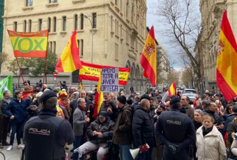 Un centenar de manifestantes apoyan a Ortega Smith frente Ayuntamiento de Madrid