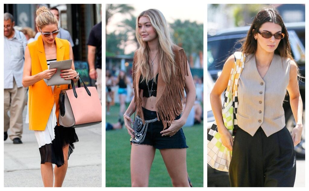Olivia Palermo, Gigi Hadid y Kendall Jenner llevando chalecos de distintos estilos